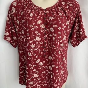 NWT Lucky Brand Maroon Floral Print Top 1X